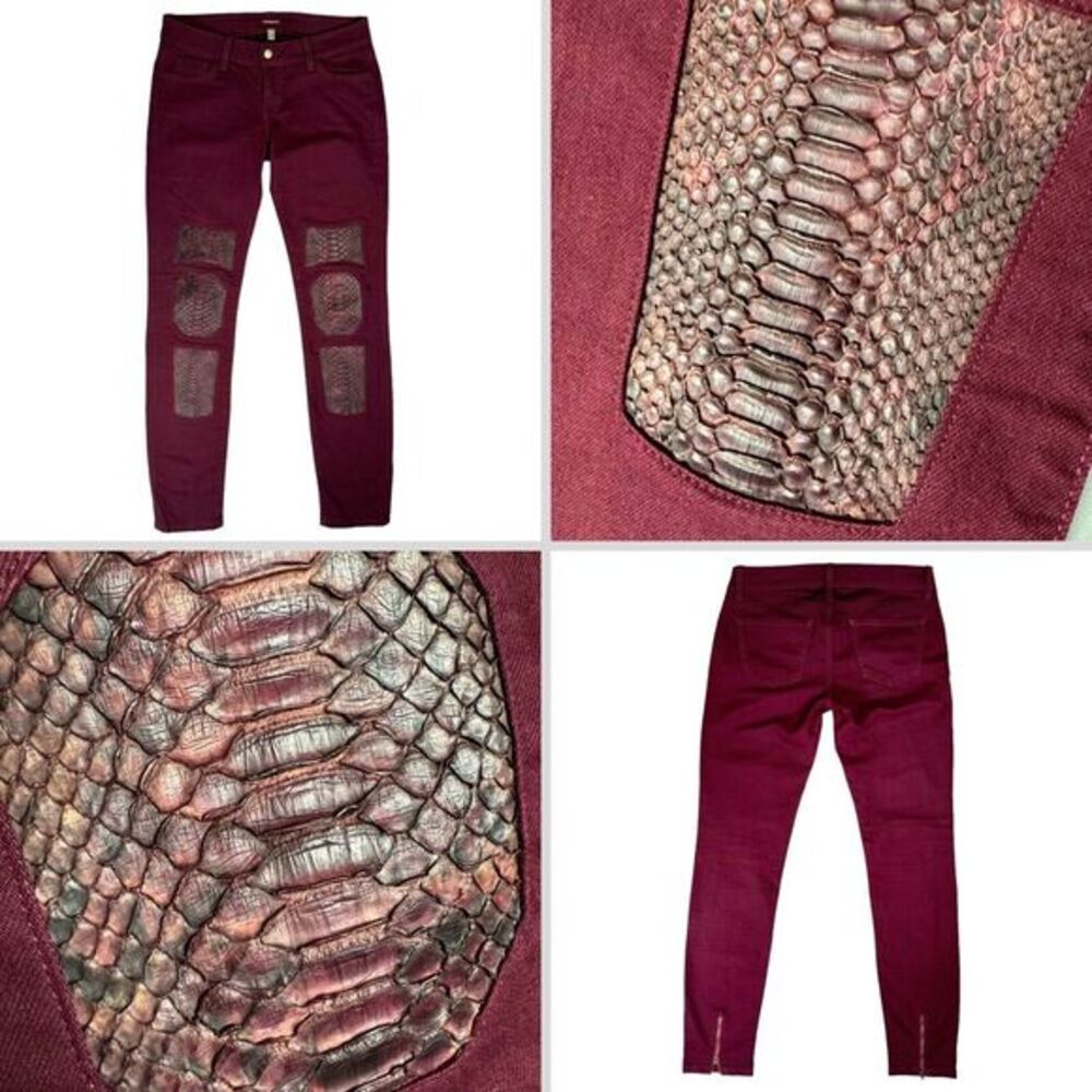 Rebecca Minkoff Real Leather Patchwork Jeans Size 6 Low Rise Skinny Python Skin